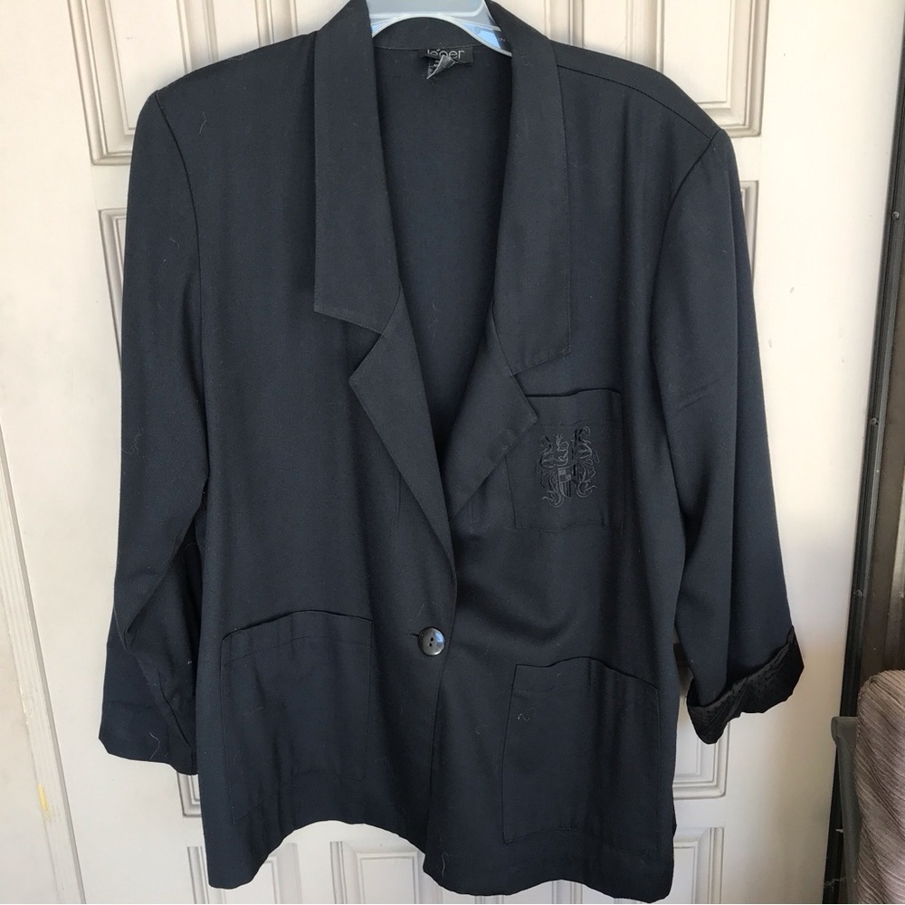 Plus Sz Vintage Boyfriend Le'ger Blazer Black Sz16 Single Button Closure Unlined